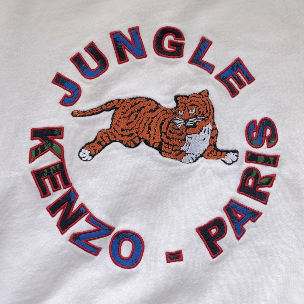 Kenzo White Sweatshirt with Orange Tiger and Blue-Red Lettering